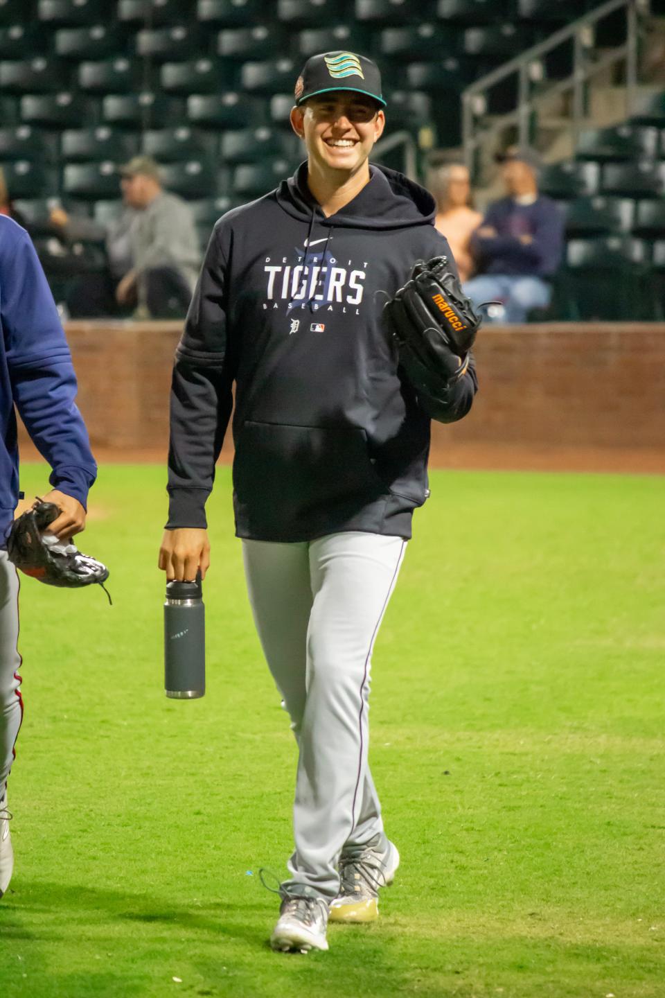 Detroit Tigers right-hander Tanner Kohlhepp walks to the bullpen before an Arizona Fall League game with the Salt River Rafters on November 3, 2023 in Surprise, Arizona.