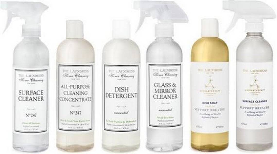 The Laundress Surface Cleaner; All Purpose Cleaning Concentrate Dish Detergent; Glass Mirror Cleaner; Aromatherapy Dish Soap; and Aromatherapy Surface Cleaner