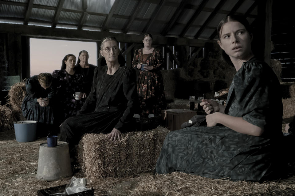 This image released by United Artists shows Rooney Mara, from left,, Claire Foy,  Judith Ivey, Sheila McCarthy, Michelle McLeod and Jessie Buckley in a scene from 