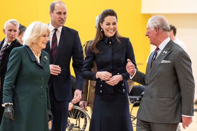 <p>RICHARD POHLE/POOL/AFP via Getty</p> Queen Camilla, Prince William, Kate Middleton and King Charles