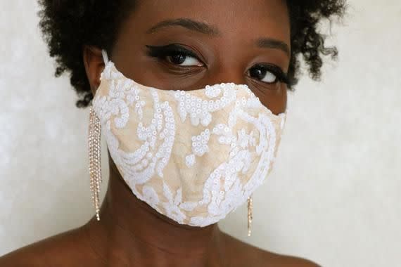 19) Bridal Sequin Lace Face Mask