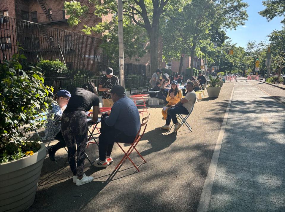 Migrants at the Jackson Heights Immigrant Center, a volunteer legal clinic led by community activist Nuala O'Doherty-Naranjo.