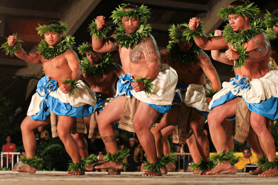 Dancers perform an ancient hula at the annual Merrie Monarch Hula Festiva (Tim Wright / AP file)