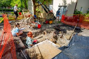 Students and faculty conducted multiple excavations at a site near Rivers Green in preparation of the construction of a solar pavilion. It was during this work that the slave badge was uncovered. (Photos by Heather Moran and Mike Ledford)