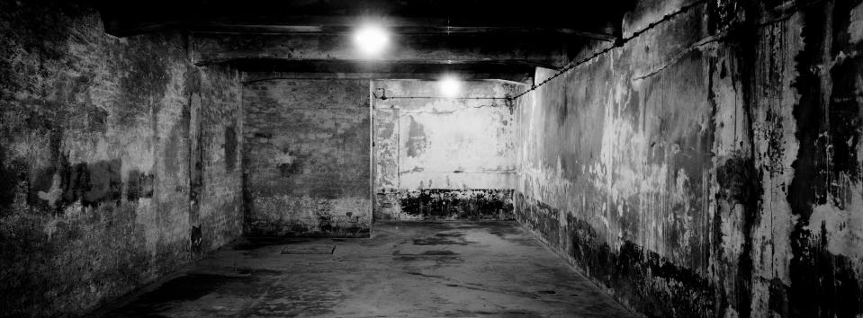 A view inside gas chamber one at the former Nazi death camp of Auschwitz I in Oswiecim, Poland, Sunday, Dec. 8, 2019. On Jan. 27, 1945, the Soviet Red Army liberated the Auschwitz death camp in German-occupied Poland. Auschwitz was the largest of the Germans' extermination and death camps and has become a symbol for the terror of the Holocaust. On Monday — 75 years after its liberation — hundreds of survivors from across the world will come back to visit Auschwitz for the official anniversary commemorations. In advance of that, Associated Press photographer Markus Schreiber visited the site. Using a panoramic camera with analog film, he documented the remains of the camp in a series of haunting black and white photos. (AP Photo/Markus Schreiber)