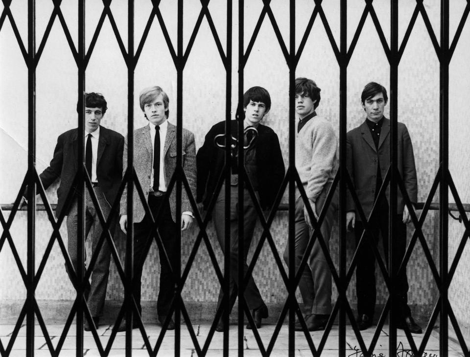 UNITED KINGDOM - JANUARY 01:  Photo of ROLLING STONES; L-R: Bill Wyman, Brian Jones, Keith Richards, Mick Jagger, Charlie Watts posed, group shot - in Marble Arch car park  (Photo by Fiona Adams/Redferns)