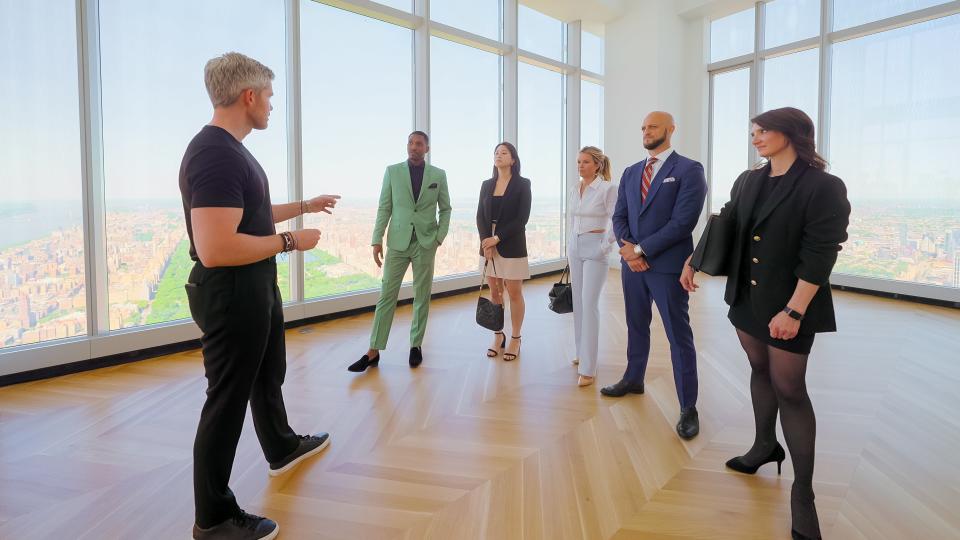 Serhant and his top agents discuss sales strategies (and big money incentives) in the Central Park Tower penthouse unit.
