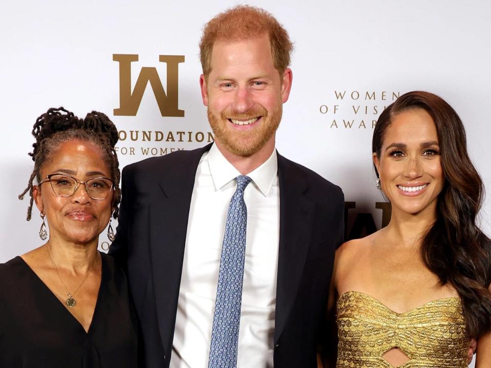 Doria Ragland with the Duke and Duchess of Sussex at the Ms. Foundation award gala on Tuesday night before the incident (Getty/Ms. Foundation for Women)