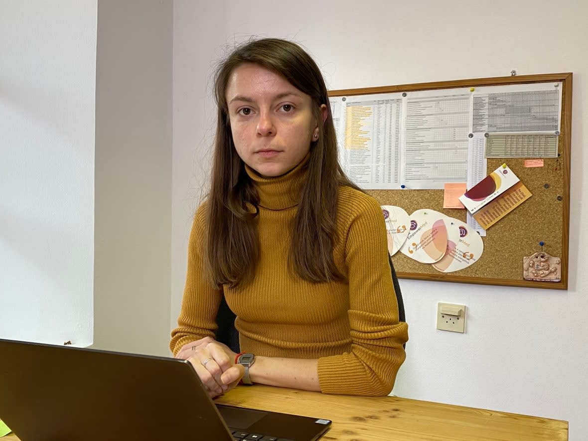 Evgenia Zasiadko, who has escaped Ukraine, leads a team of investigators with Kyiv-based EcoAction documenting possible environmental crimes committed by Russia.  (CBC - image credit)