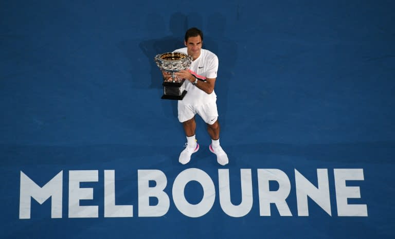 Twenty of the best: Federer after winning the Australian Open in January, his 20th Grand Slam title