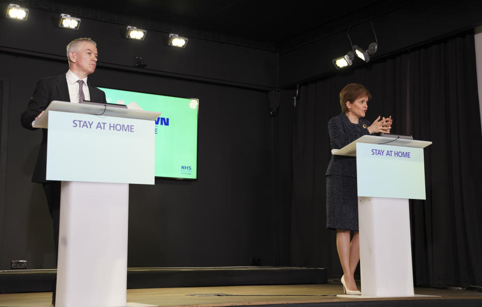 Dr Gregor Smith at a Scottish Government coronavirus briefing with First Minister Nicola Sturgeon