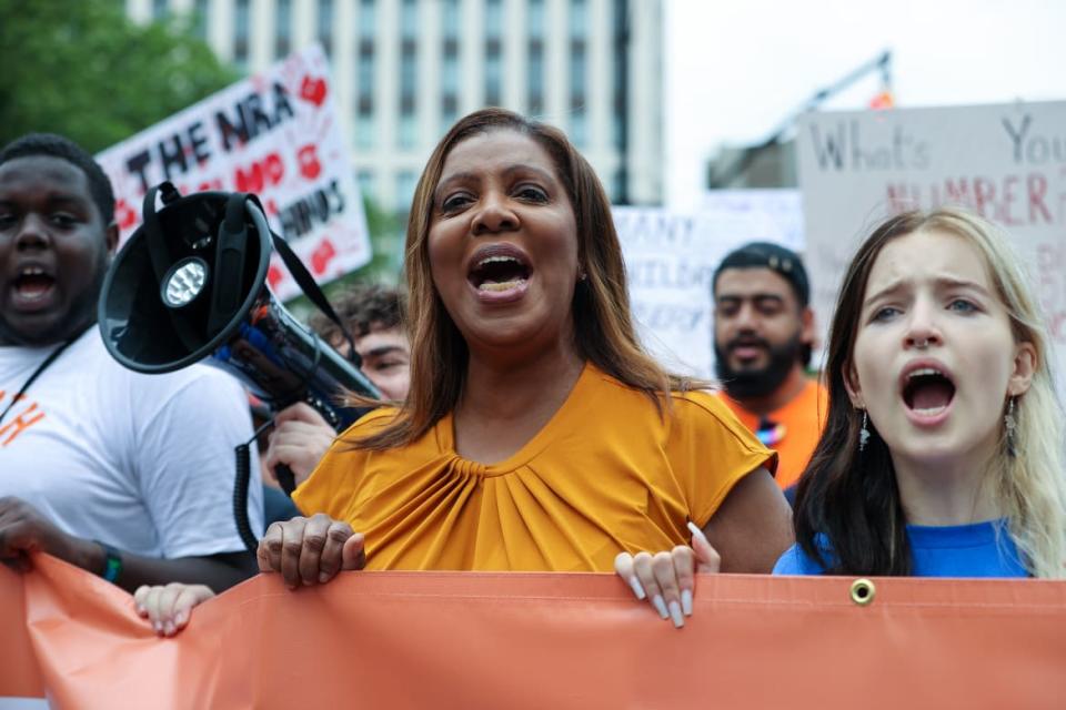 <div class="inline-image__caption"><p>Attorney General New York Leticia James attends a gathering around the Cadman Plaza during the 'March For Our Lives' demonstration in New York City, United States on June 11, 2022. </p></div> <div class="inline-image__credit">Tayfun Coskun/Anadolu Agency via Getty</div>