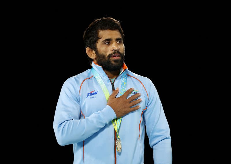 FILE PHOTO: Indian wrestler Bajrang Punia at the Commonwealth Games in Britain