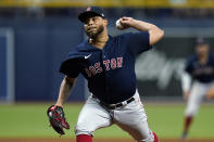 Boston Red Sox relief pitcher Darwinzon Hernandez delivers to the Tampa Bay Rays during the eighth inning of a baseball game Thursday, June 24, 2021, in St. Petersburg, Fla. (AP Photo/Chris O'Meara)