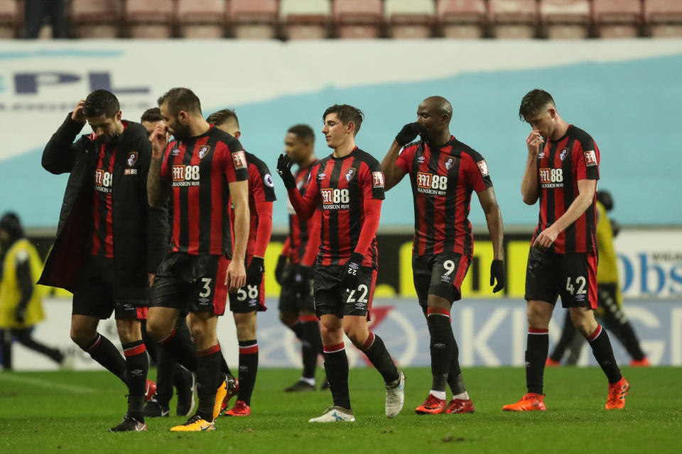 The AFC Bournemouth team go over to beg forgiveness to the poor 491 travelling fans after a shambolic display.