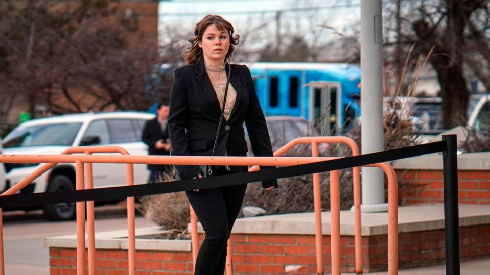 PHOTO: Hannah Gutierrez arrives at the First Judicial District Courthouse in Santa Fe, N.M., on Wednesday, Feb. 21, 2024, for the start of her trial on charges of involuntary manslaughter and tampering with evidence. (Gabriela Campos/Santa Fe New Mexican via AP, Pool)