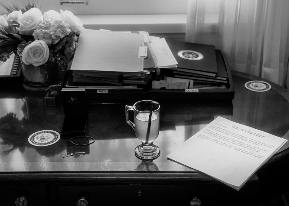 Pelosi's desk in her office at the Capitol on December 5. | Philip Montgomery for TIME