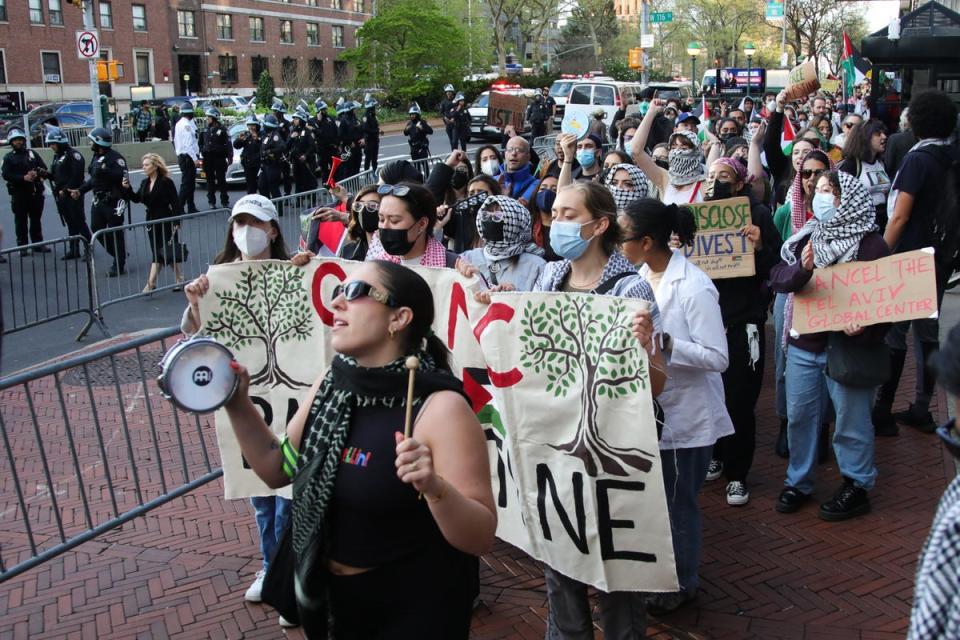 Pro-Palestinian activists protest outside Columbia University in New York this weekend (AFP via Getty Images)