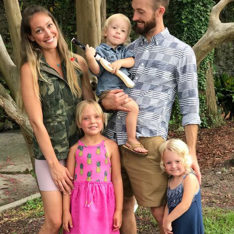 <p>Myka Stauffer/Instagram</p> Myka and James Stauffer with three of their children