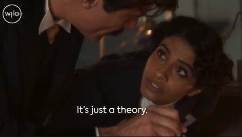 A woman saying "It's just a theory"
