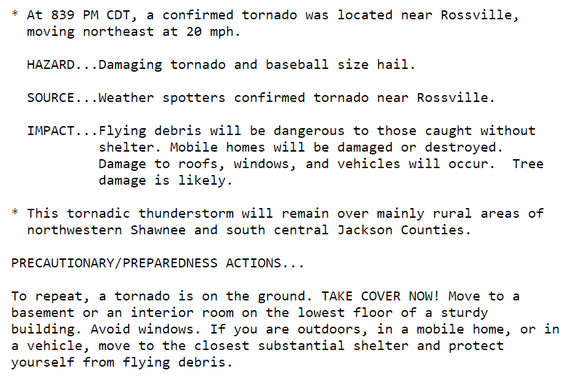 A tornado touched down late Wednesday near Rossville in northwest Shawnee County, the National Weather Service's Topeka office said in this announcement posted on its website.