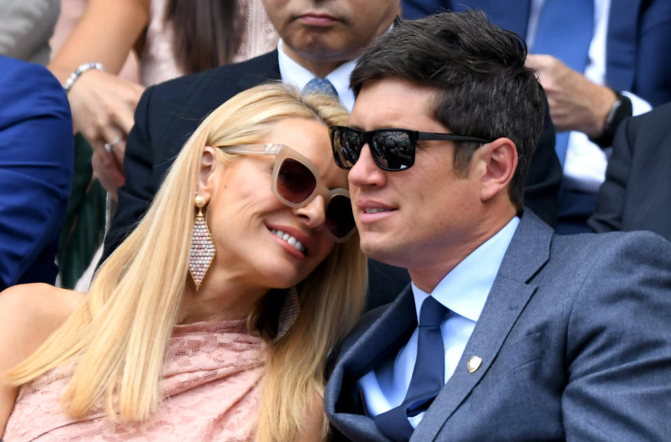 LONDON, ENGLAND - JULY 03: Tess Daly and Vernon Kay attend day 3 of the Wimbledon Tennis Championships at the All England Lawn Tennis and Croquet Club on July 03, 2019 in London, England. (Photo by Karwai Tang/Getty Images)