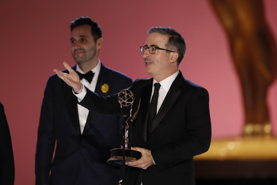 John Oliver pays tribute to Norm Macdonald in his acceptance speech at the 73rd Emmy Awards on Sunday. 