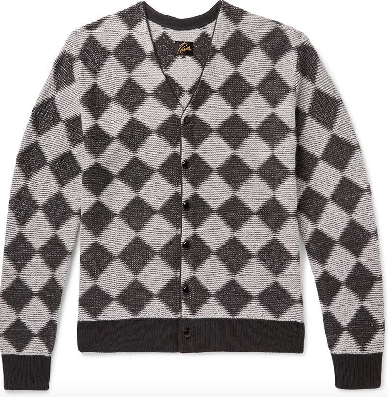 Checked Intarsia Wool Cardigan