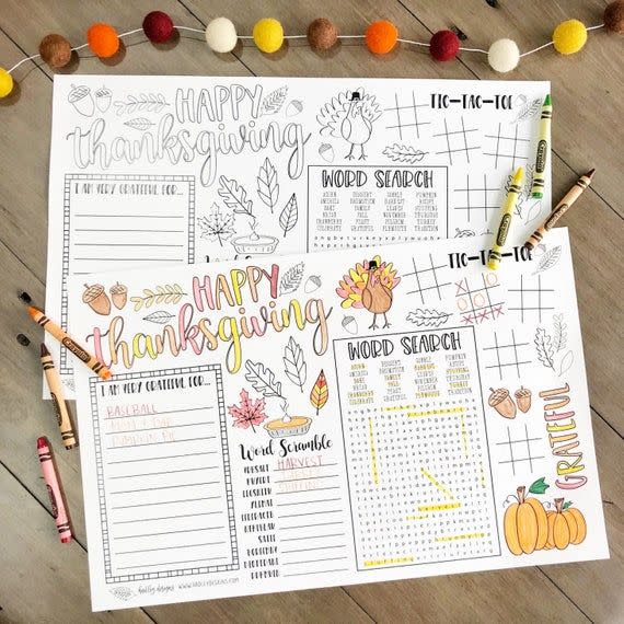 <p><strong>ShopHadleyDesigns</strong></p><p>etsy.com</p><p><strong>$4.99</strong></p><p>We know things can get a little hectic on Thanksgiving Day. If you don't have time to DIY a coloring placemat this year, grab this printable instead—and get ready to make your littlest guests really, really happy.</p>