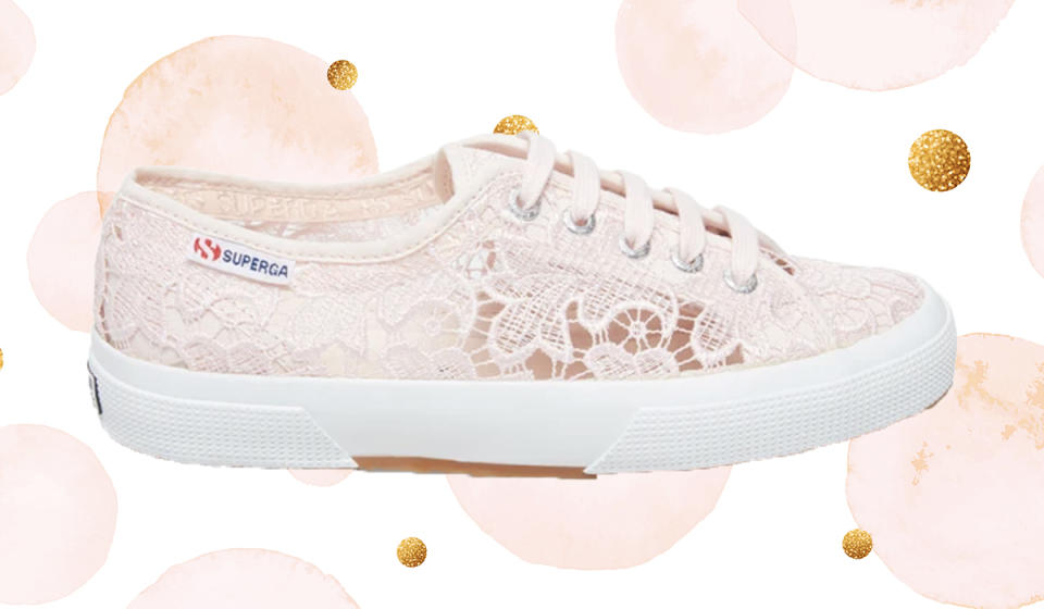 Delicate lace lends a feminine touch to Kate's go-to sneakers. (Photo: Superga)