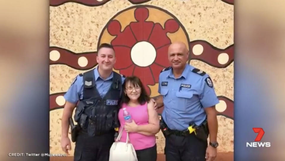 Mullewa police tweeted a picture of themselves with the rescued grandmother. Source: 7 News