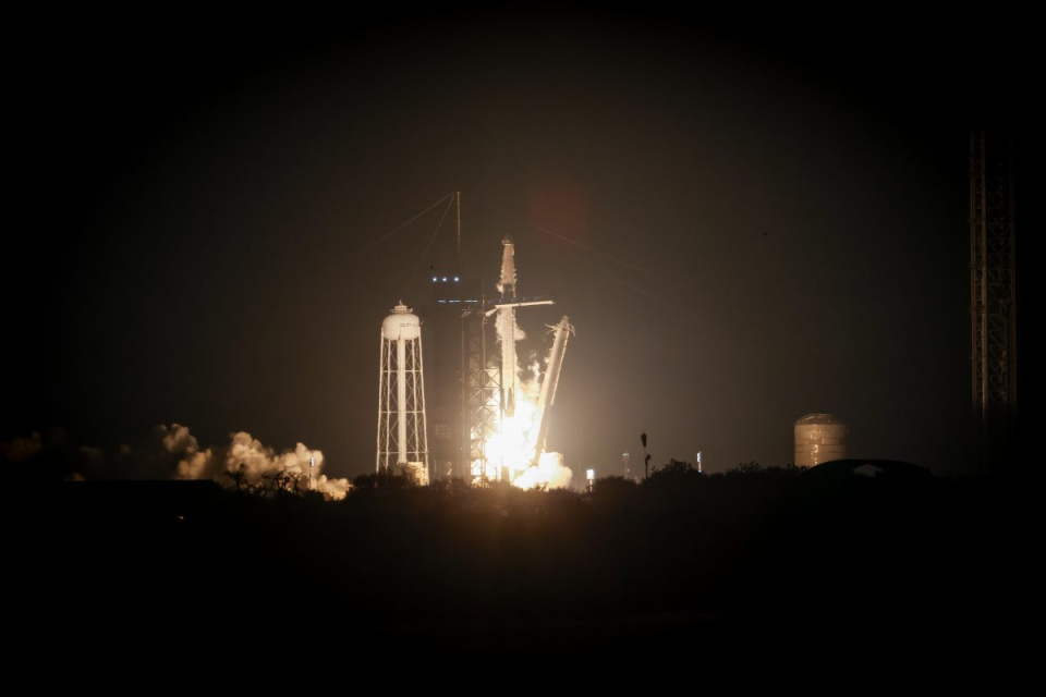 SpaceX’s Falcon 9 rocket, with the company’s Dragon Endeavour spacecraft atop, lifts off from Launch Complex 39A at Kennedy Space Center for NASA’s SpaceX Crew-6 mission at 12:34 a.m. EST on March 2, 2023