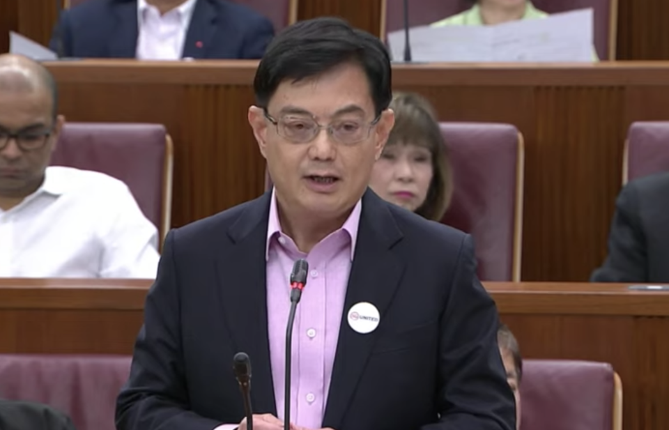 Heng Swee Keat presenting Budget 2020 in Parliament, 18 Feb. (Source: Screen shot from MOF video)