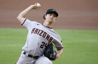 Arizona Diamondbacks starting pitcher Luke Weaver works against a San Diego Padres batter during the first inning of a baseball game Friday, Aug. 7, 2020, in San Diego. (AP Photo/Gregory Bull)