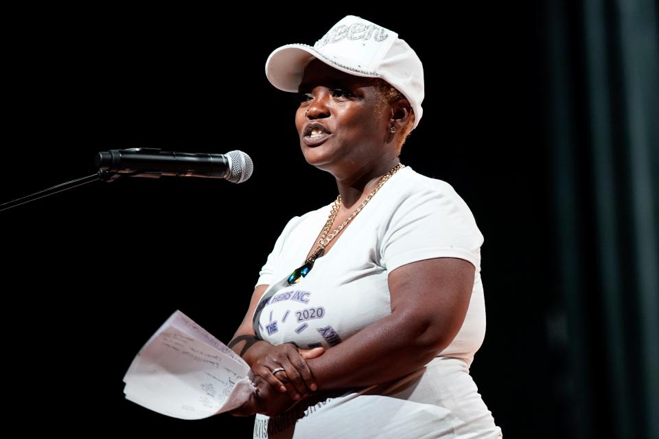 Kennetha Patterson speaks during the Black Tennessee Voices LIVE event at National Museum of African American Music in Nashville, Tenn., Tuesday, Sept. 20, 2022.