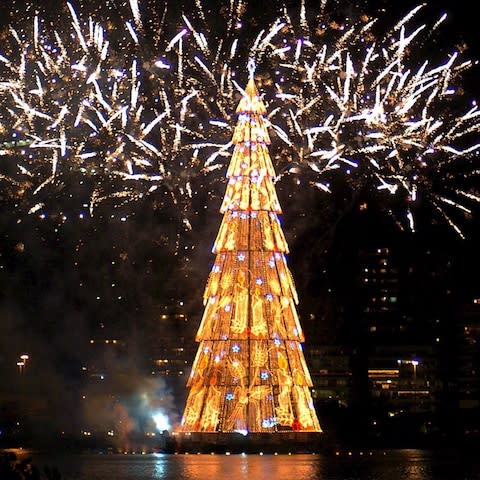 Fireworks over Rio do Janeiro's famous tree - Credit: Antonio Lacerda/EPA