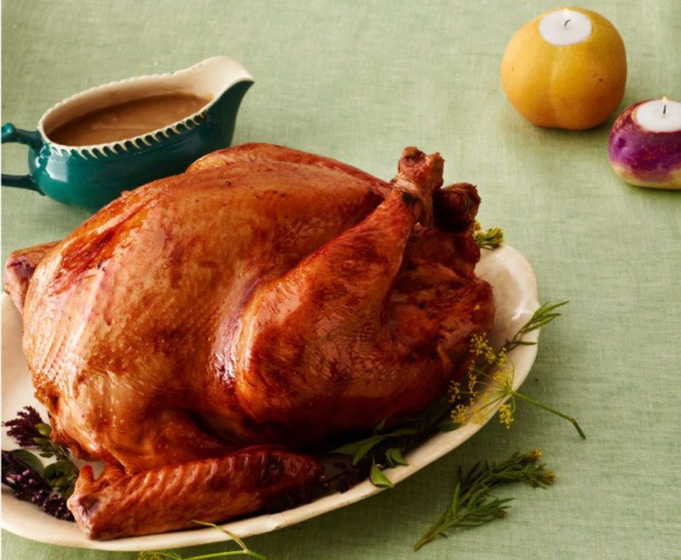 <p>Ree Drummond</p><p>Most chefs will tell you brining the Thanksgiving turkey imparts juicy, deep flavors that continue to moisten and flavor the bird for hours.</p><p><strong>Get the recipe: <a href="/224582/reedrummond/brined-roasted-thanksgiving-turkey/" data-ylk="slk:Brined, Roasted Thanksgiving Turkey;elm:context_link;itc:0;sec:content-canvas" class="link rapid-noclick-resp">Brined, Roasted Thanksgiving Turkey</a></strong></p>