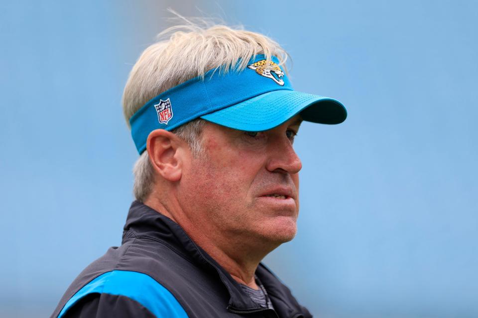 Jacksonville Jaguars head coach Doug Pederson walks off the field after practice during the first day of a mandatory minicamp Monday, June 12, 2023 at TIAA Bank Field in Jacksonville, Fla. This is the first of a three day camp June 12-14. 