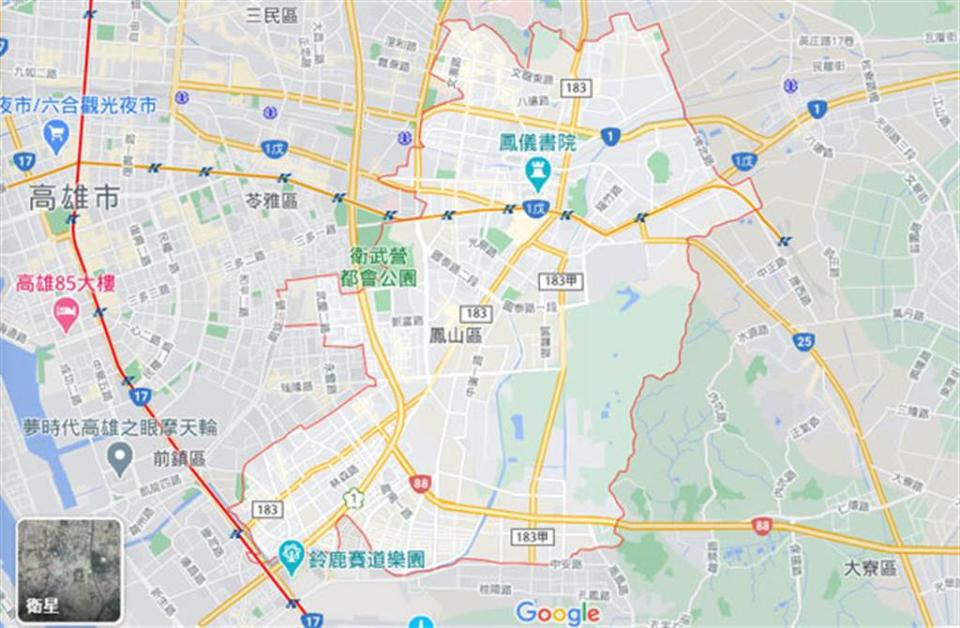 高雄市鳳山區，９日無預警大停電，示意圖。（圖/翻攝自 Google map）