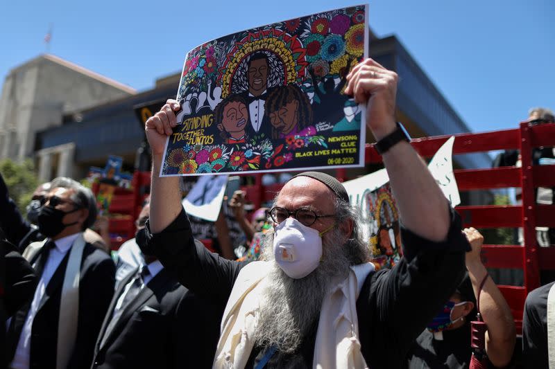 Protest against racial inequality in the aftermath of the death in Minneapolis police custody of George Floyd in Los Angeles