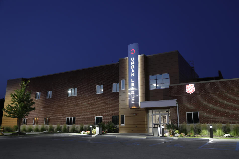 In this July 24, 2019, photo, the new Urban League building stands on the site of the former QuickTrip convenience store that was looted and burned in the unrest after the death of Michael Brown five years ago in Ferguson, Mo. (AP Photo/Jeff Roberson)