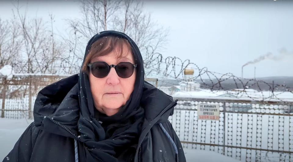 In this grab taken from video provided by the Navalny Team on Tuesday. Feb. 20, 2024, Russian Opposition Leader Alexei Navalny's mother Lyudmila Navalnaya speaks, near the prison colony in the town of Kharp (AP)