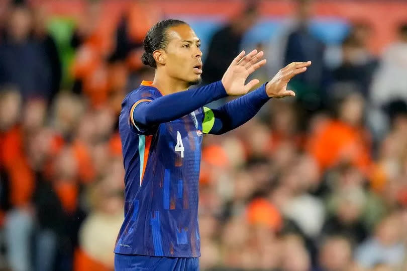 Virgil van Dijk gestures during the international friendly match between Netherlands and Canada.