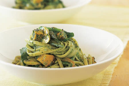 Linguine with roasted pumpkin and avocado pesto