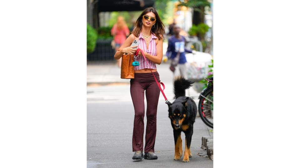 Emily Ratajkowski walks her dog on July 18, 2024 in New York City.