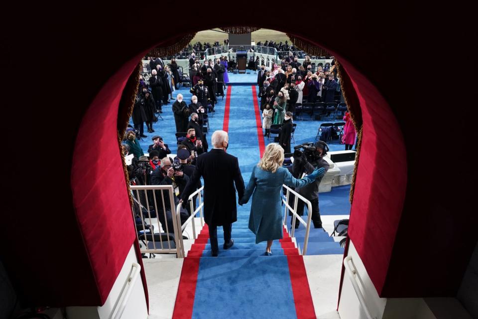 Joe Biden and wife Jill arrive for his inauguration.