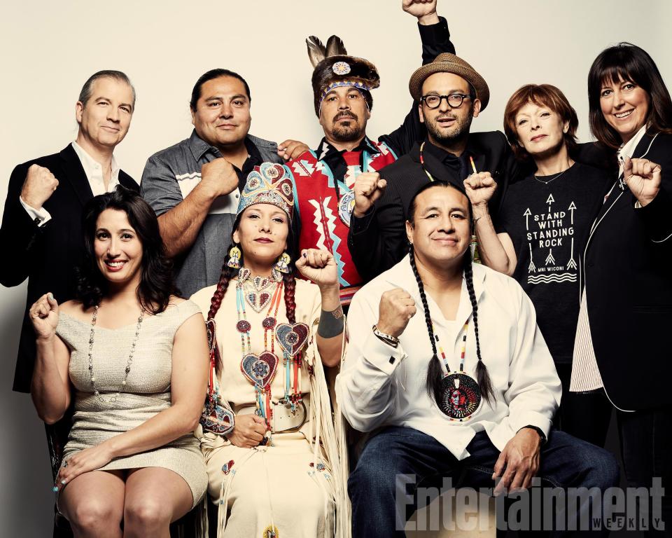 James Spione, Myron Dewey, Floris White Bull, Doug Good Feather, Josh Fox, Frances Fisher, and Lauren Taschen (Awake, a Dream from Standing Rock)