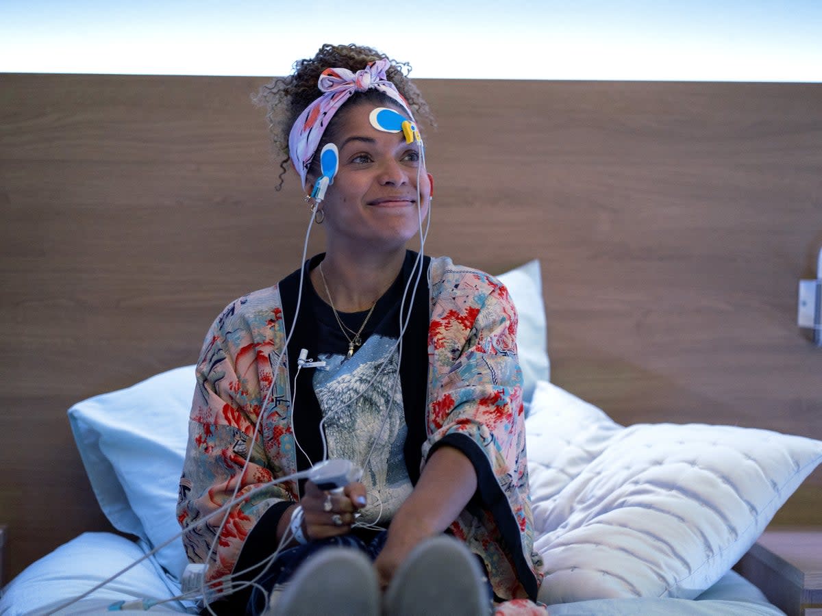 Antonia Thomas at a sleep clinic in the Apple TV+ series ‘Still Up’  (Courtesy of Apple)