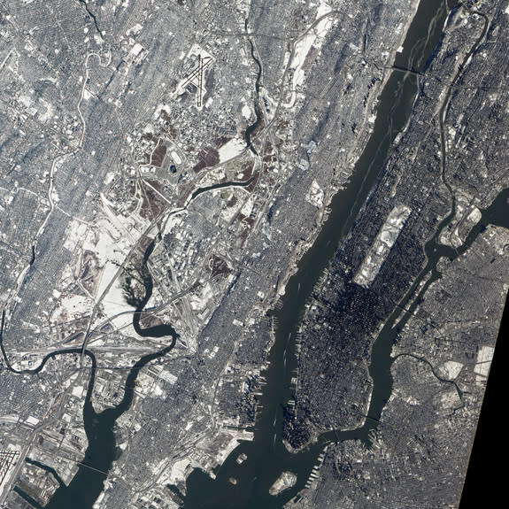 This image from NASA's Earth Observatory-1 satellite shows a context view of the the New York City and northern New Jersey area that is home to MetLife Stadium, the location of Super Bowl XLVIII on Feb. 2, 2014. This image was captured from spa