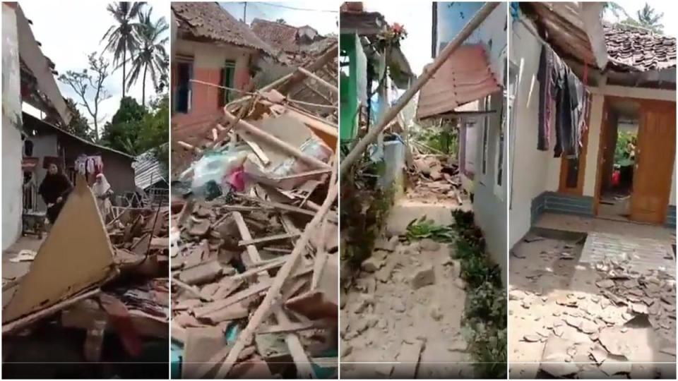 印尼西爪哇省21日發生規模5.6地震，釀至少162人死亡、數百人受傷。（翻攝自推特@SheikhAsifAnwa1）
